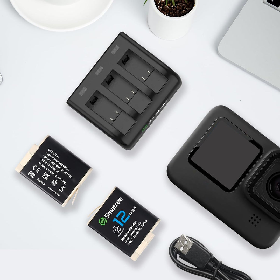 Smatree Akku 2-Pack1800mAh Kompatibel für GoPro Hero 12, GoPro Hero 11, GoPro Hero 10 und GoPro Hero