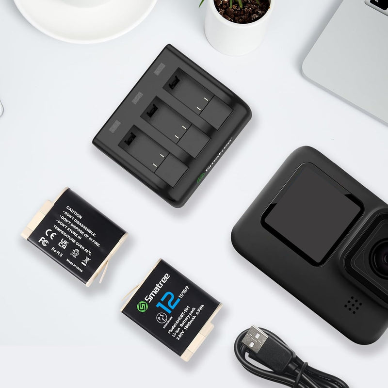 Smatree Akku 2-Pack1800mAh Kompatibel für GoPro Hero 12, GoPro Hero 11, GoPro Hero 10 und GoPro Hero