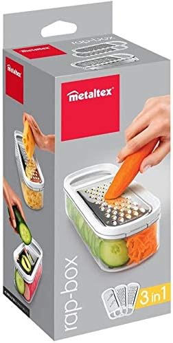 Metaltex 19971010080 Reibe mit 3 Edelstahlklingen und Auffangbehälter
