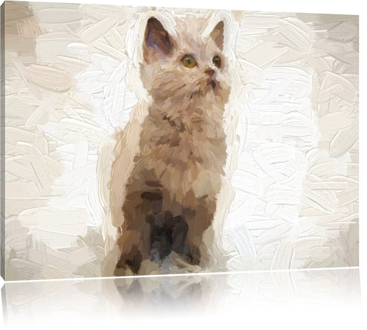 Pixxprint Niedliches Katzenbaby auf Teppich als Leinwandbild/Grösse: 100x70 cm/Wandbild/Kunstdruck/f