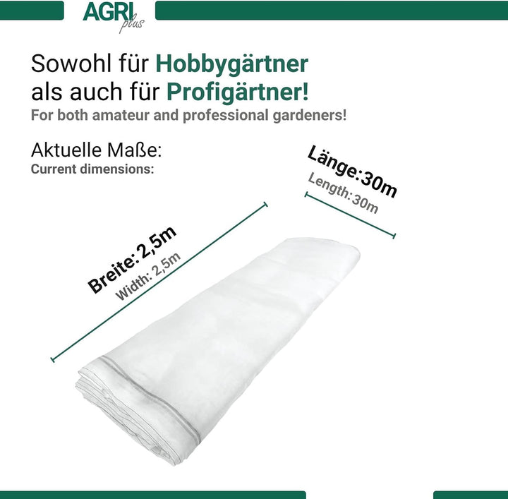 AGRI plus Gemüseschutznetz 2,5 x 30 m I Verschiedene Grössen I Reissfestes Kulturschutznetz I Transp