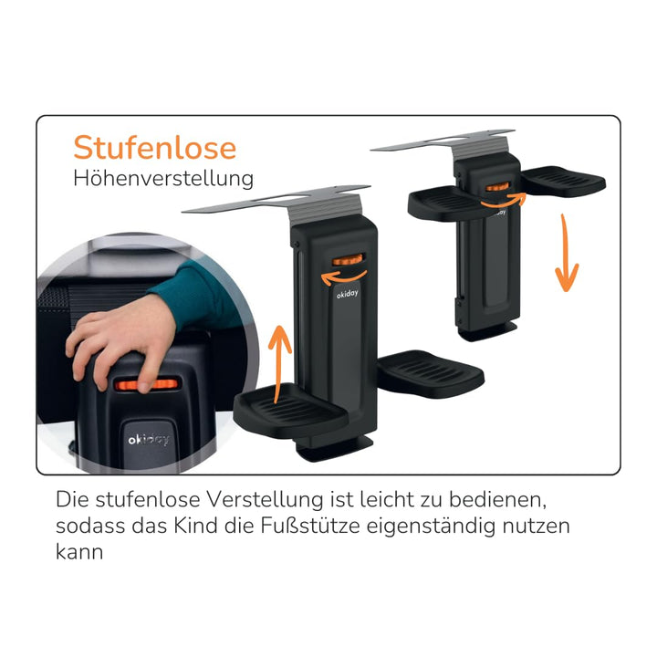 OKIDAY Fussstütze für Autositze - schwarz, für Autositze 15-36 kg, (auch solche mit Standbein), stab