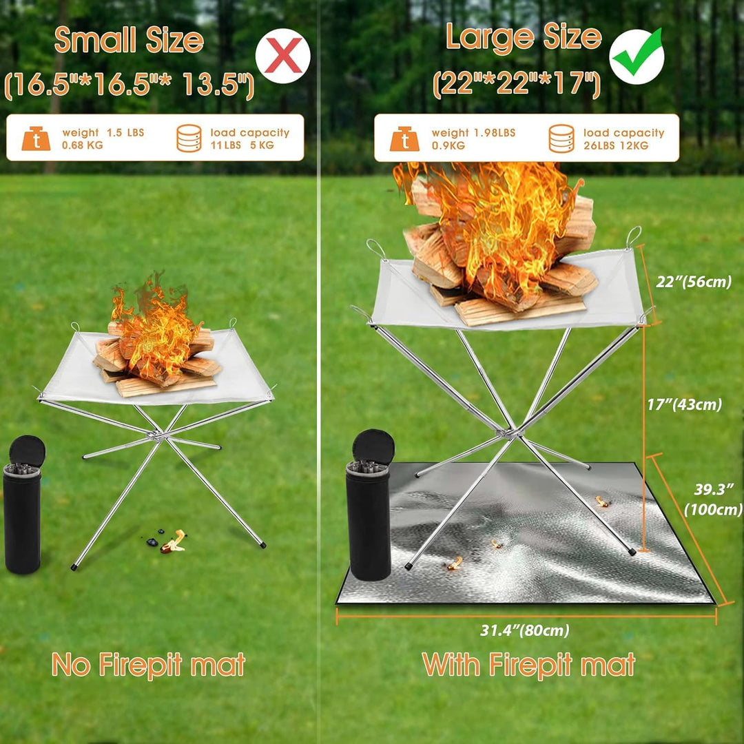 Tragbare Feuerstelle für Aussen,56CM Feuerschale Edelstahlgeflecht Feuerstelle Grill mit Feuer Pit M