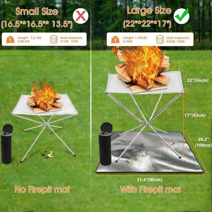 Tragbare Feuerstelle für Aussen,56CM Feuerschale Edelstahlgeflecht Feuerstelle Grill mit Feuer Pit M