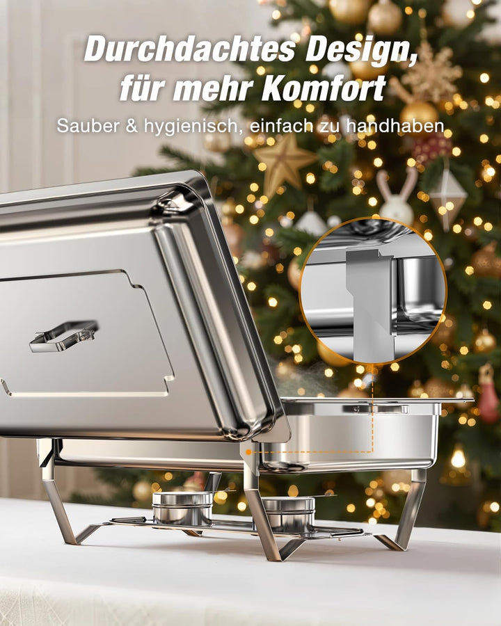 WARMOUNTS Chafing Dish Buffet Set 9L, Edelstahl Speisenwärmer für Catering, Hochglanzpoliert, Klappb