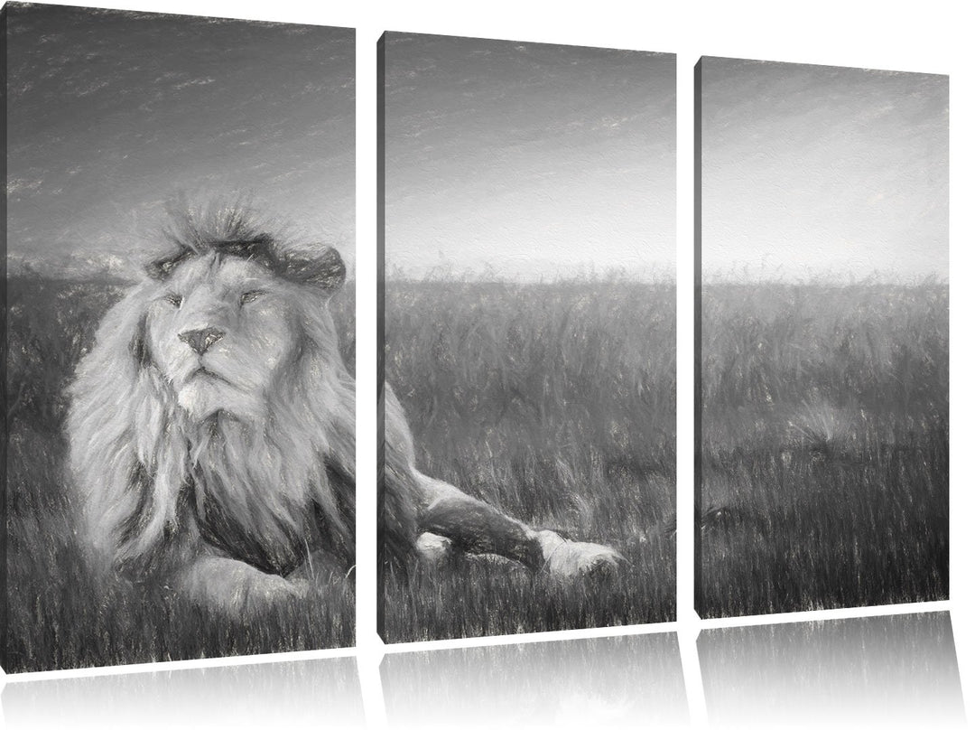 Pixxprint Majestätischer Löwe Kunst als Leinwandbild 3 teilig/Grösse: 3 Teilig (120x80) / Wandbild/K