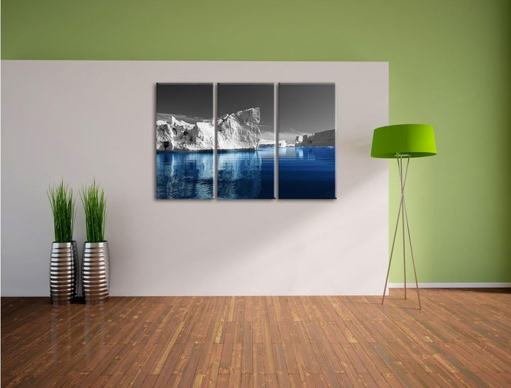 Pixxprint Eisberge in Grönland als Leinwandbild/Grösse: 3 Teilig (120x80) cm/Wandbild/Kunstdruck/fer