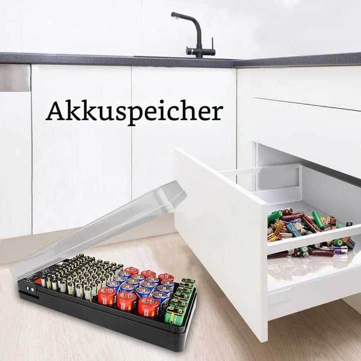 Batterie-Organizer, Aufbewahrungsbox mit Tester, hält 98 Batterien