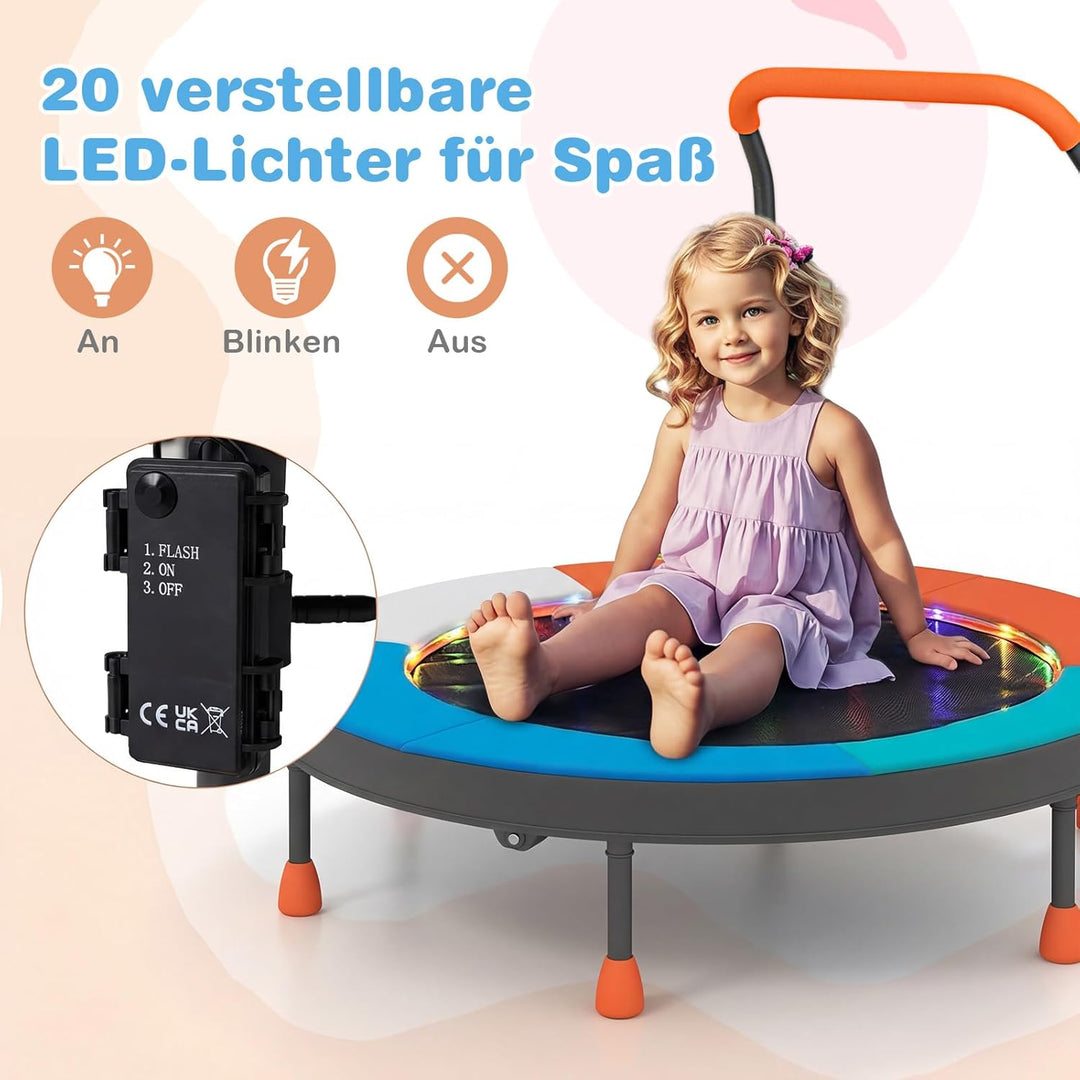 COSTWAY Ø90 cm Kinder Trampolin, Minitrampolin faltbar mit LED Beleuchtung, Fitness Trampolin Indoor
