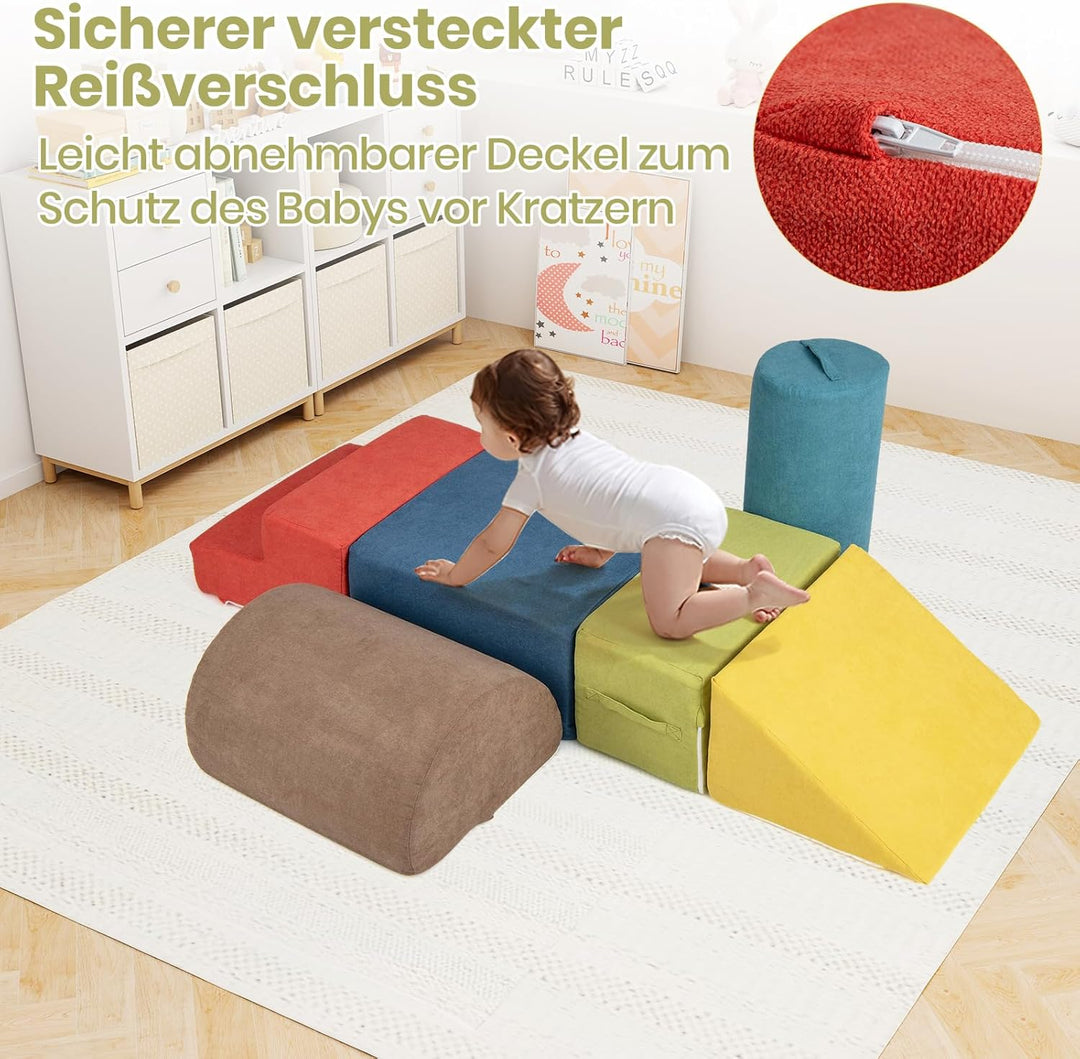 DREAMADE 6 TLG. Softbausteine für Kinder, Kletterblöcke aus Schaumstoff mit waschbarem Bezug, Softba