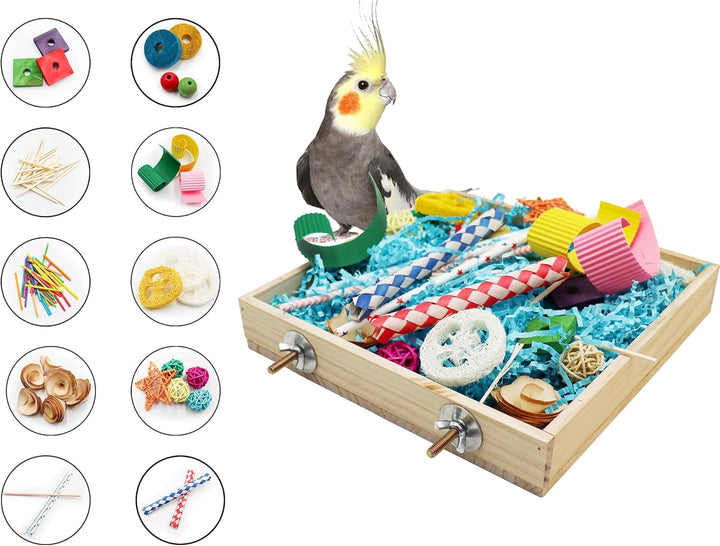 Vogel-Foraging-Spielzeugbox, Holz-Papageien-Schredder-Spielzeugbox, Vogel-Kau-Spielzeuge, Vogelkäfig