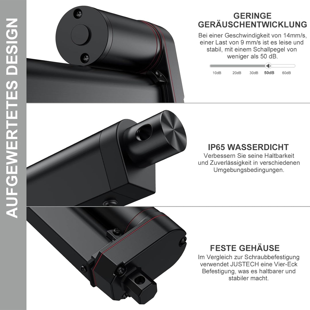 Justech Linear Actuator 300mm Linearantrieb 1000N IP65 Wasserdicht 14mm/s Motor Lineartechnik Aktuat