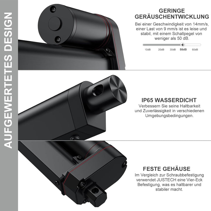 Justech Linear Actuator 300mm Linearantrieb 1000N IP65 Wasserdicht 14mm/s Motor Lineartechnik Aktuat