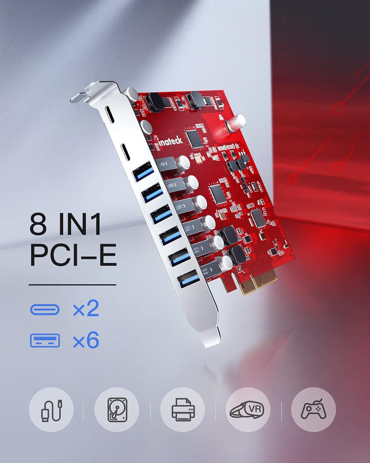 Inateck RedComet U22, PCIe zu USB 3.2 Gen 2 Erweiterungskarte, 6 USB Typ-A und 2 USB Typ-C Anschlüss