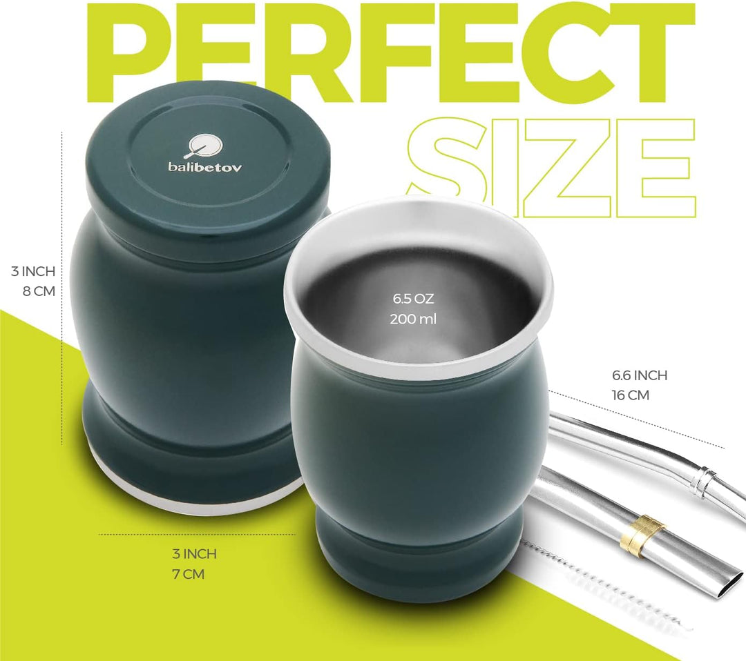 balibetov Yerba Mate Tee Set (Mate Becher) aus Rostfreiem Edelstahl mit Bombilla (Strohhalm) für Mat