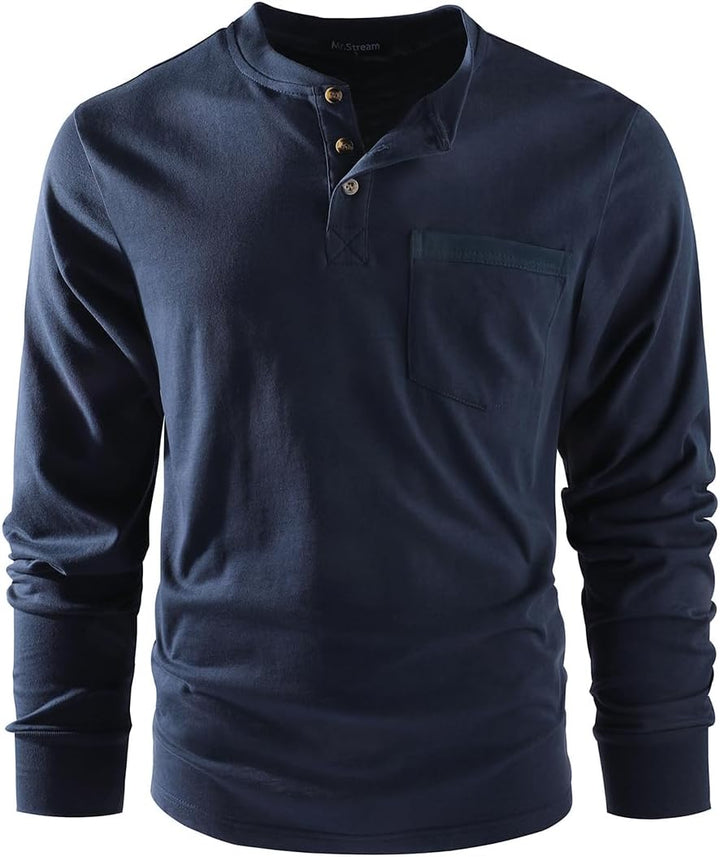 Mr.Stream Herren Henley Shirt Longsleeve Langarmshirt Männer DREI Taste Knopfleiste Baumwolle Beiläu