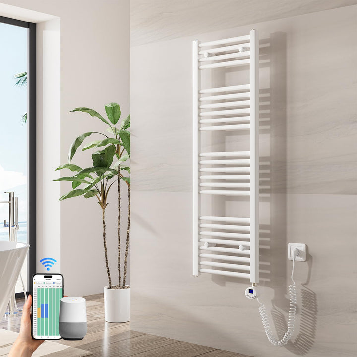 Heilmetz Badheizkörper Elektrisch mit Smart WiFi Heizstab 500W Leistung 1200 x 400 mm Weiss Gerade B