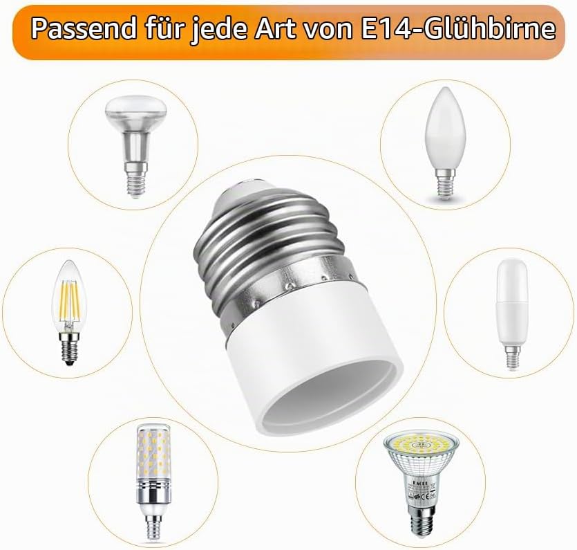 Yiahin E27 auf E14 Lampensockel Konverter, Adapter Fassung von grossem zu kleinem Edisongewinde, E27