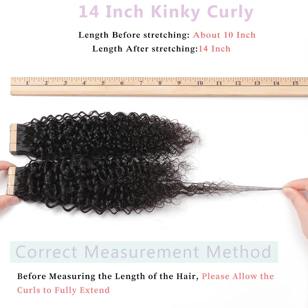 YDDM 14 Zoll Tape Extensions Echthaar 40 StüCk 60g Schwarz Kinky Curly Tape In HaarverläNgerung Echt
