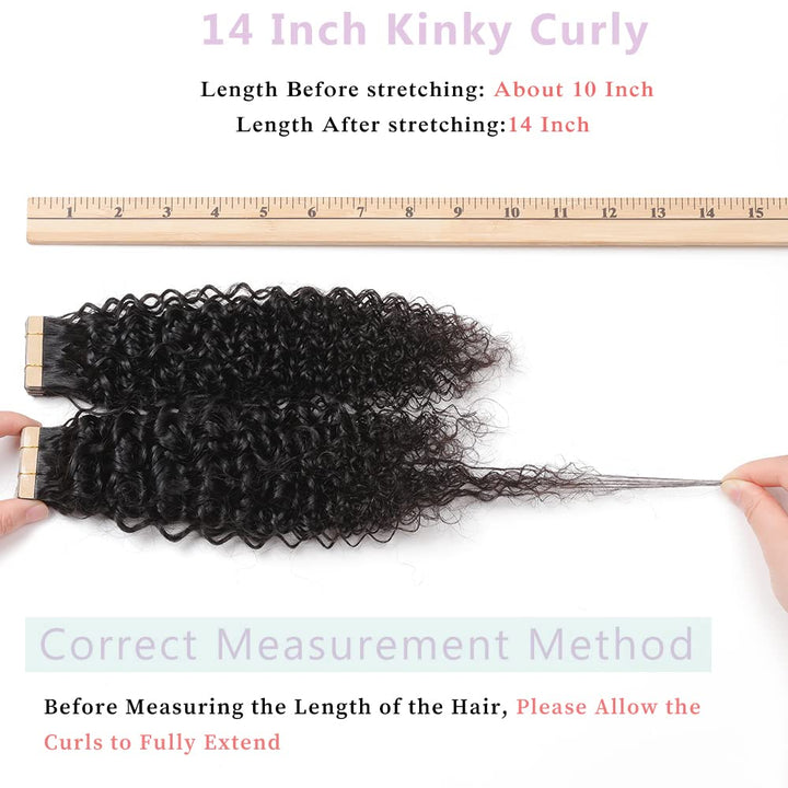 YDDM 14 Zoll Tape Extensions Echthaar 40 StüCk 60g Schwarz Kinky Curly Tape In HaarverläNgerung Echt