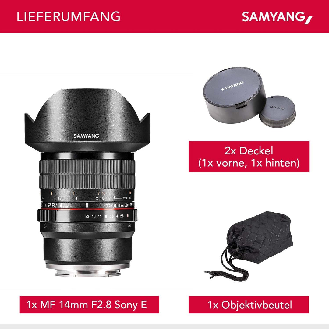 Samyang MF 14mm F2,8 Sony E - Weitwinkelobjektiv für Vollformat und APS-C Sensor - Landschaftsfotogr
