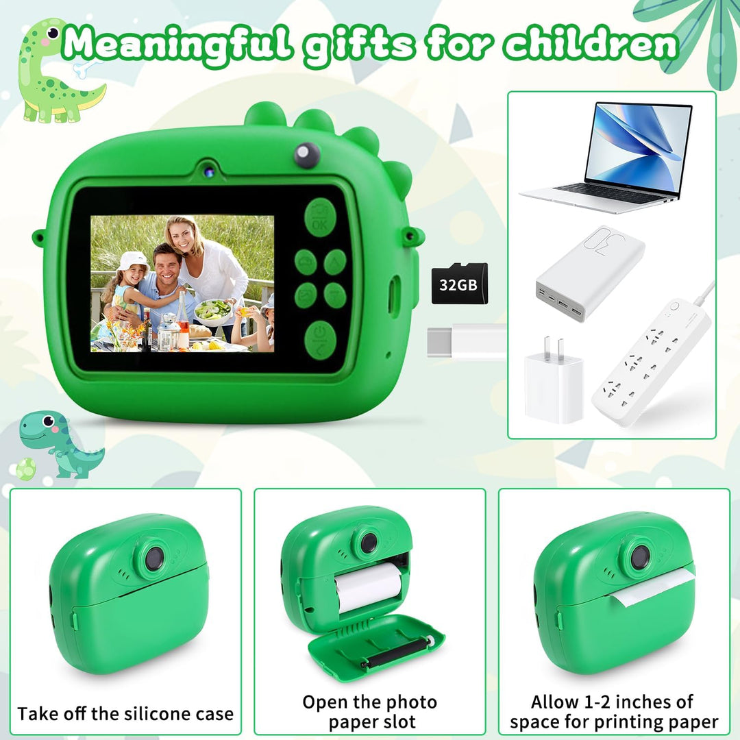 Kinderkamera Sofortbildkamera, 2,4 Zoll Digitalkamera Kinder, Dinosaurier VideoKamera 1080P HD, Sofo