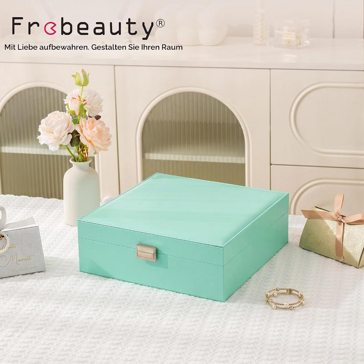 Frebeauty Ohrring-Organizer, klassische Schmuckschatulle mit 50 Fächern, doppellagig, mit 6 Haken fü