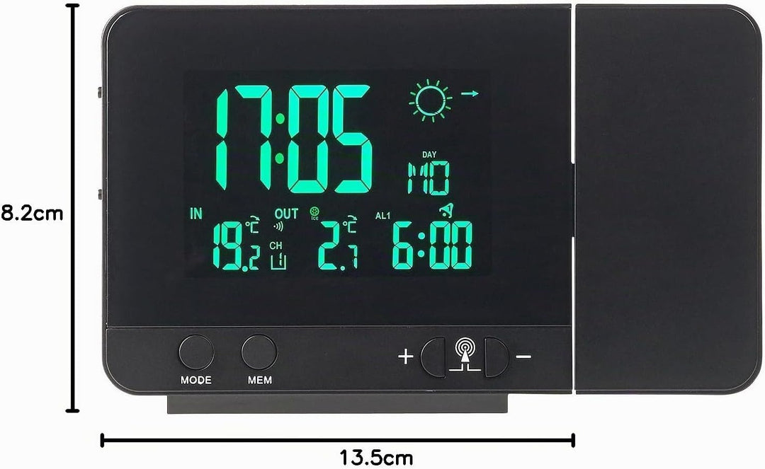 infactory Funk Projektionswecker: Funk-Wetterstation mit Projektions-Wecker, Aussensensor &amp; USB, sch
