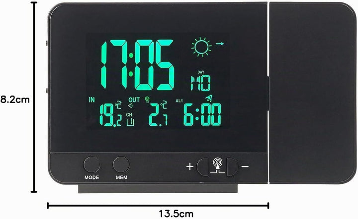 infactory Funk Projektionswecker: Funk-Wetterstation mit Projektions-Wecker, Aussensensor &amp; USB, sch