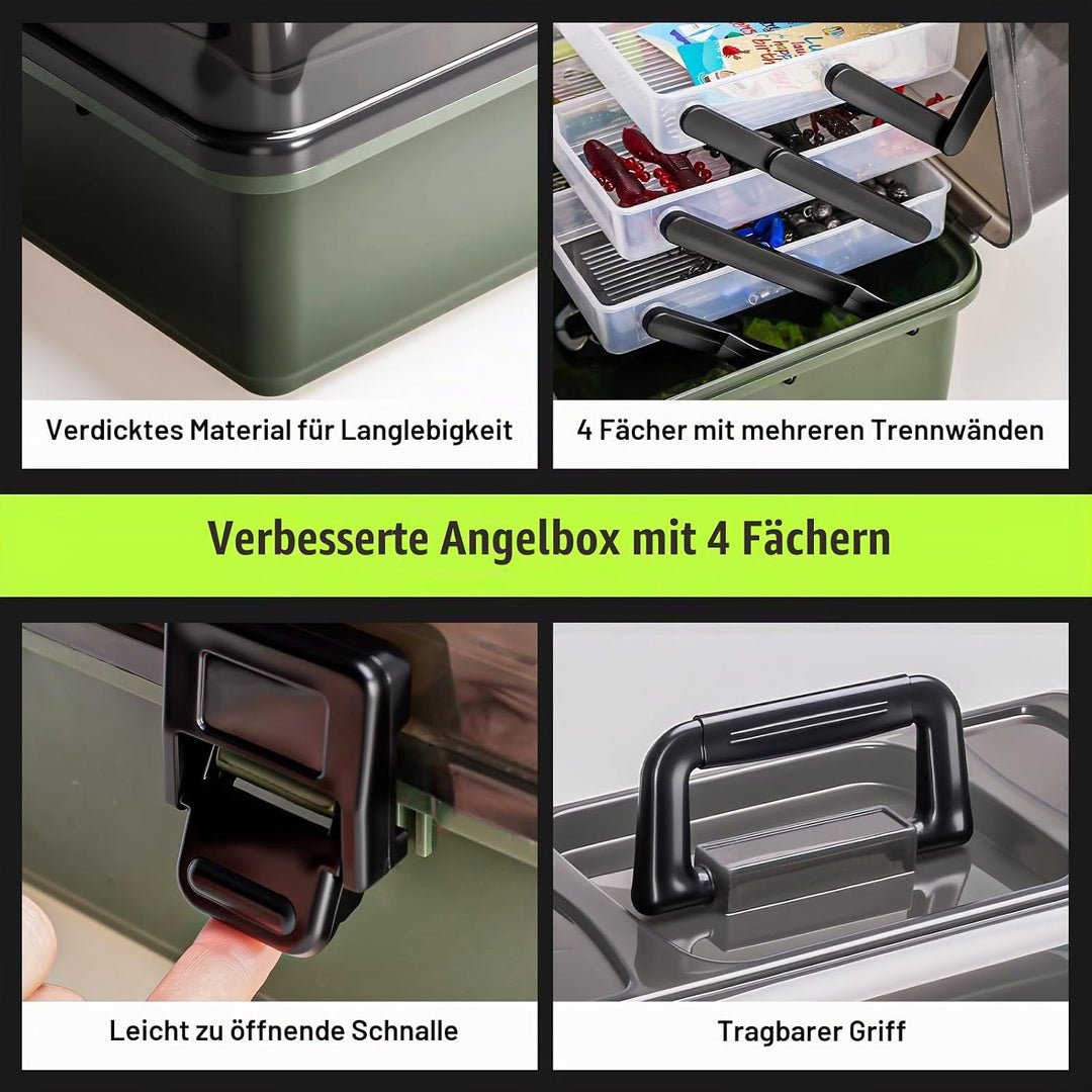 605-Stückiges 4-Regal Angelkoffer mit Zubehör, Premium-Angelset inklusive Angelköder-Set &amp; Angelhake