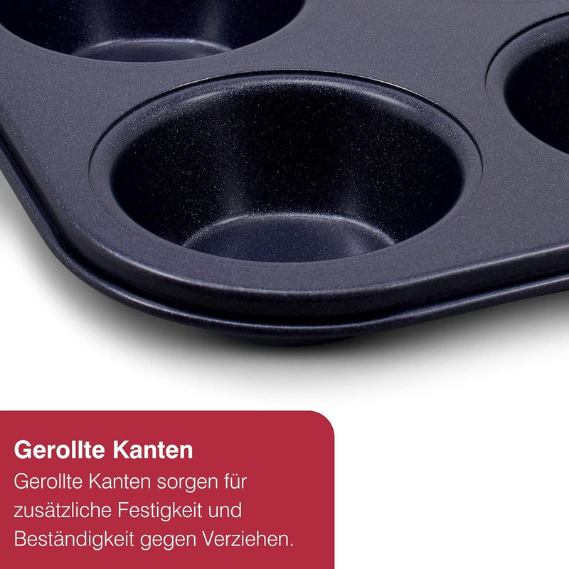 Zyliss E980200 Muffinform, Antihaftbeschichtung, Carbonstahl, Dunkelblau, Blech für 12 Muffins, Muff