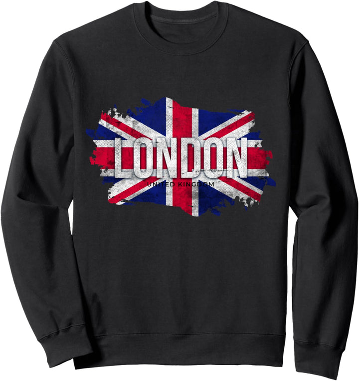 I Love London, Cool Vintage London with UK Flag Illustration Sweatshirt