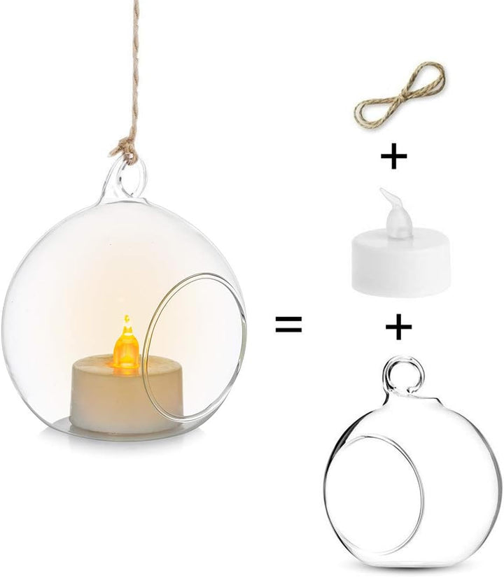 Sziqiqi 8cm Windlicht Hängend Glas Teelichter Halter 24 Stücke Kerzenleuchter Glasanhänger mit LED K