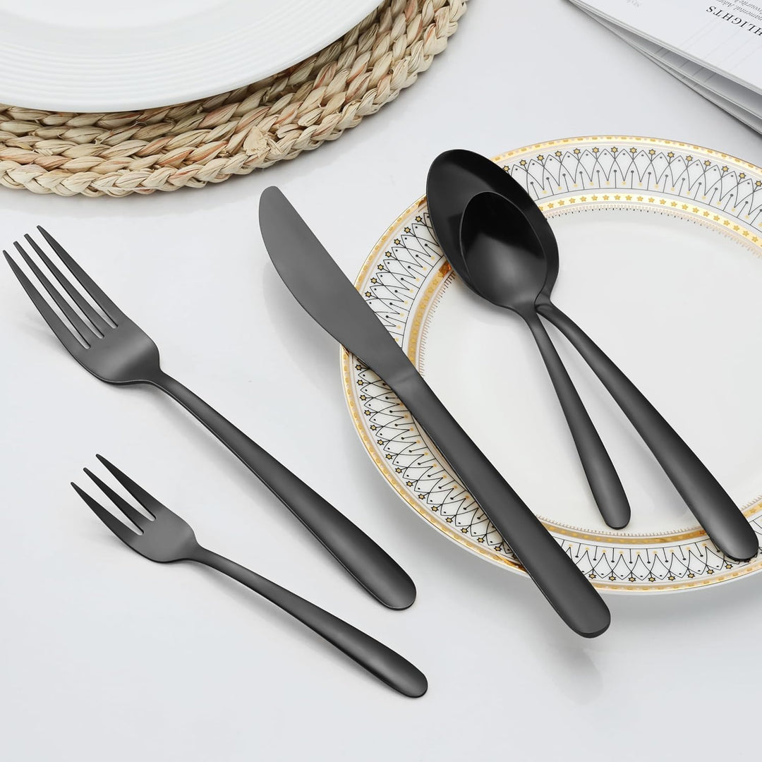 Bestdin Besteck Set 12 Personen, 60 teilig Schwarzes Besteck, Edelstahl Besteckset mit Messer Gabel