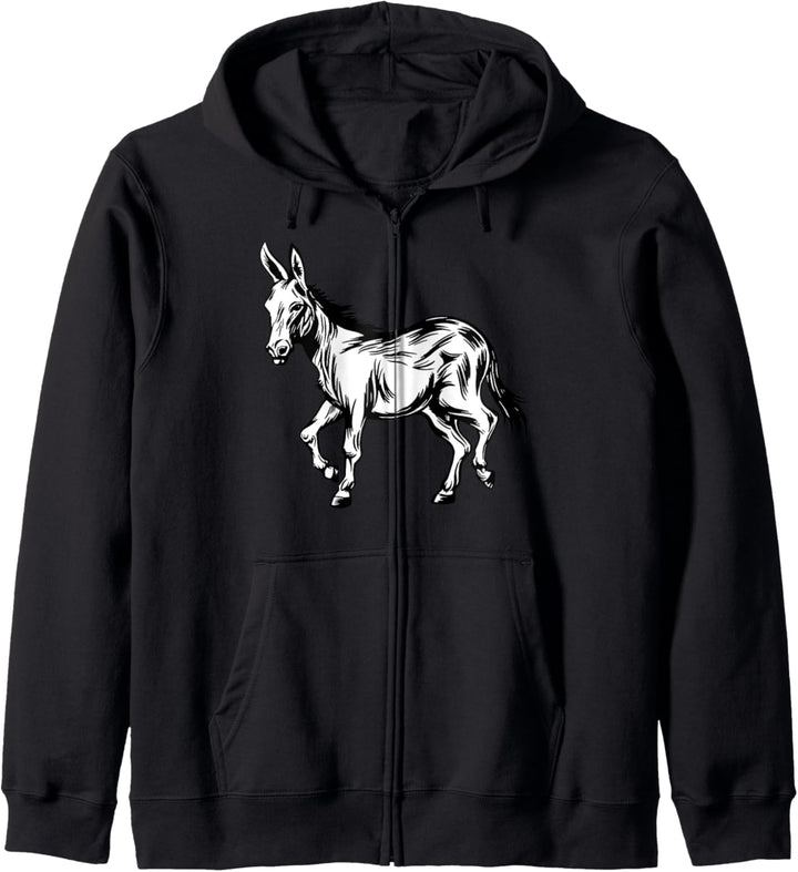 Tier Design mit einem Esel in schwarz und weiss Kapuzenjacke