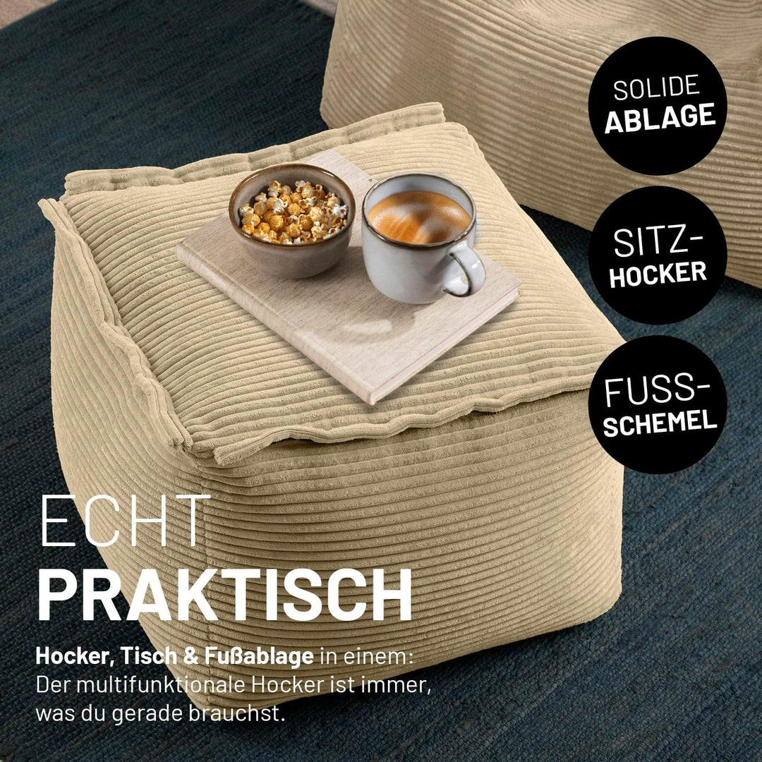 Lumaland Modular Sitzsack Hocker Cord 140 L für Modulares Sofa | ideales Match mit Sessel | EPS Perl