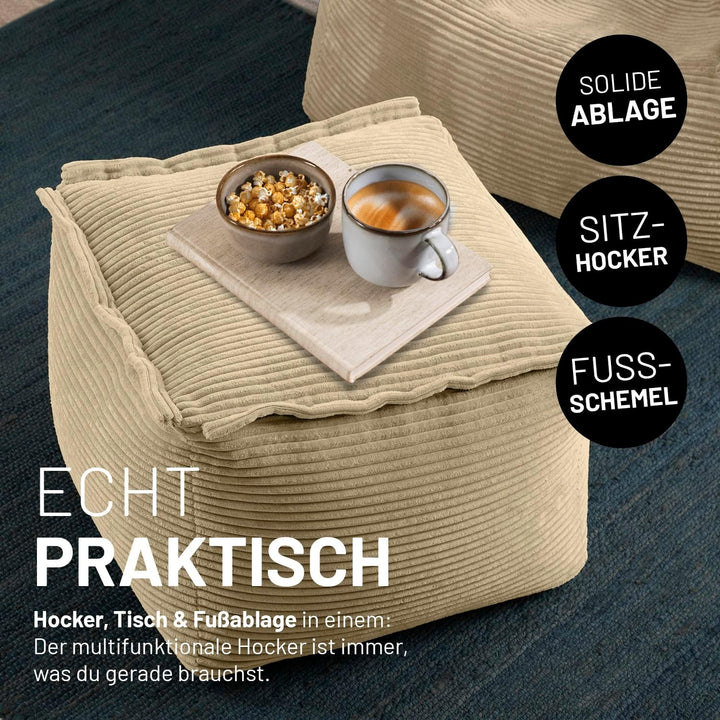 Lumaland Modular Sitzsack Hocker Cord 140 L für Modulares Sofa | ideales Match mit Sessel | EPS Perl