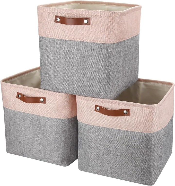Mangata Boxen für Kallax, 33x38x33cm Aufbewahrungskörbe aus Stoff(Grau Rosa, 3er-Pack) Grau Rosa 3er