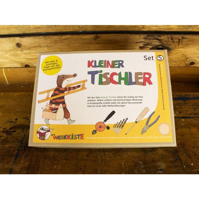 Kinder Werkzeugset ‘’Tischlerset 5 - Kinder Bohrset’’ ab 6 Jahren | Echtes Werkzeug für Kinder mit H