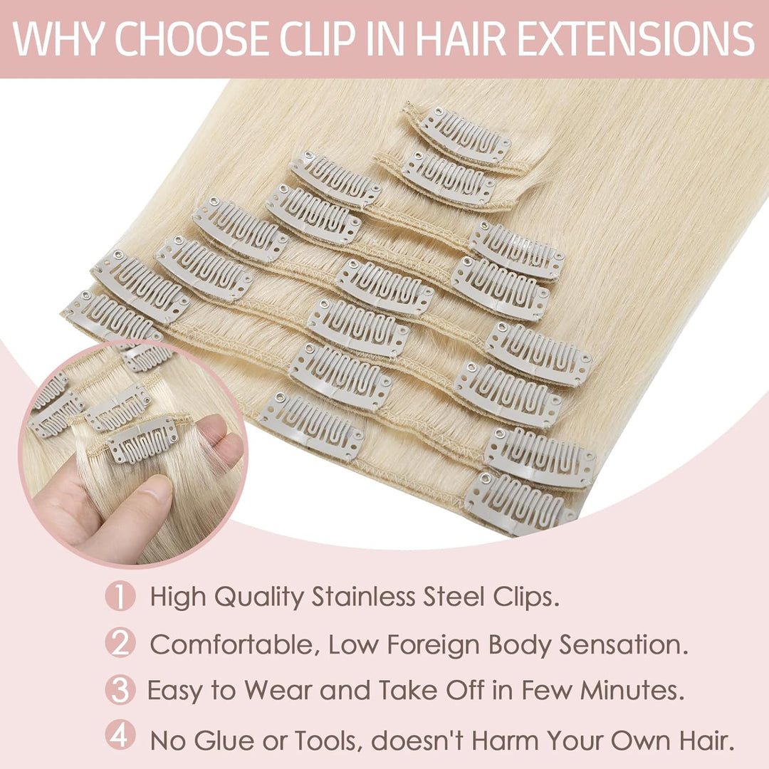 Silk-co Echthaar Clip In Extensions 8 Tressen 18 Clips 65g, Blonde Hair Extensions, Remy Echthaar Cl