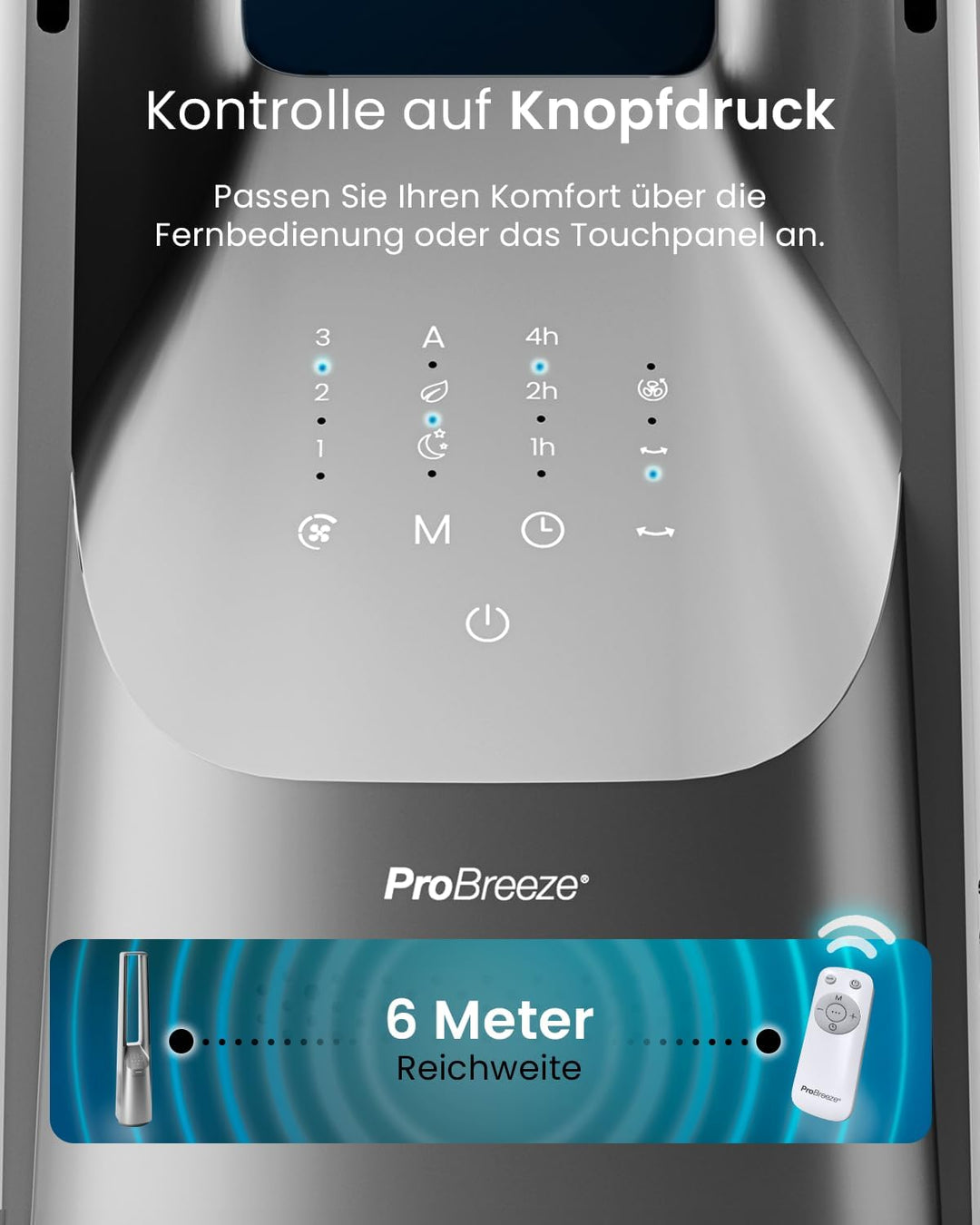 Pro Breeze 101cm rotorloser Ventilator - Ventilator oszillierend mit Fernbedienung, LED Display, 6 G