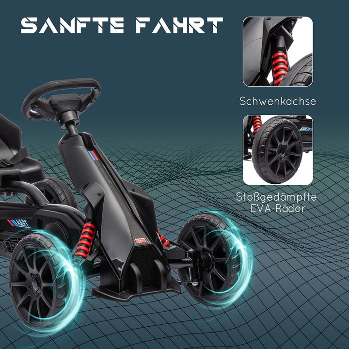 HOMCOM Gokart Tretauto mit Handbremse, verstellbarem Sitz, Vor- und Rückwärtsgang, Tretfahrzeug Kind