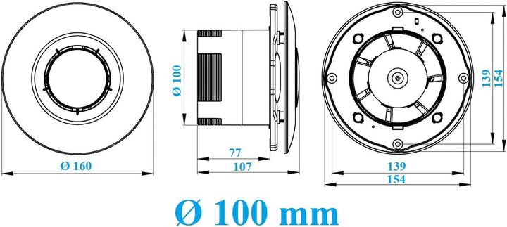 MKK Badlüfter mit Kugellager und Rückstauklappe Ø 100mm Lüfter Ventilator Deckenventilator Deckenlüf