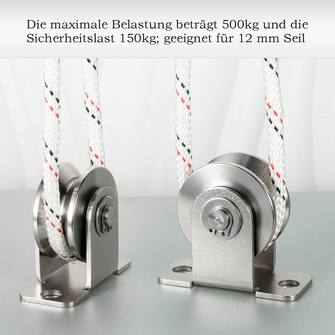 Umlenkrolle mit 2 Kugellager, V Typ Umlenkrollen für 12mm Seile Stahlseil, Tragkraft 500kg, 2 Stück