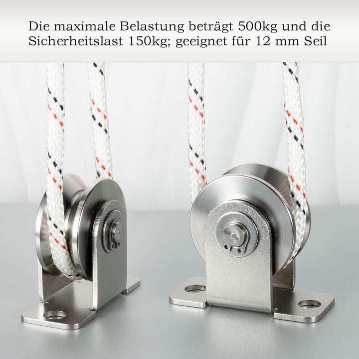 Umlenkrolle mit 2 Kugellager, V Typ Umlenkrollen für 12mm Seile Stahlseil, Tragkraft 500kg, 2 Stück