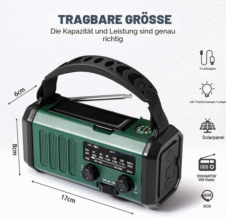 Winnes Notfall Wetter Radio, Akku, Tragbar Radio mit SOS-Alarm, 20000 mAh, Kurbel, Solarradio, AM/FM