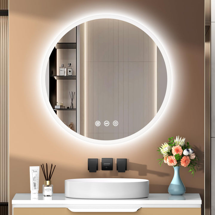 Runder Spiegel mit Beleuchtung, Badspiegel mit Beleuchtung Rund 70cm mit 3 Lichtfarben Dimmbar, Anti