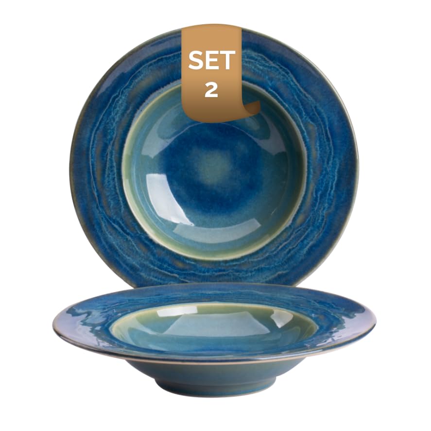 palmer Miami tiefe Teller - 2er-Set - Steinzeug - Ø 27 cm - grün blauer Ton - für Pasta, Suppe oder