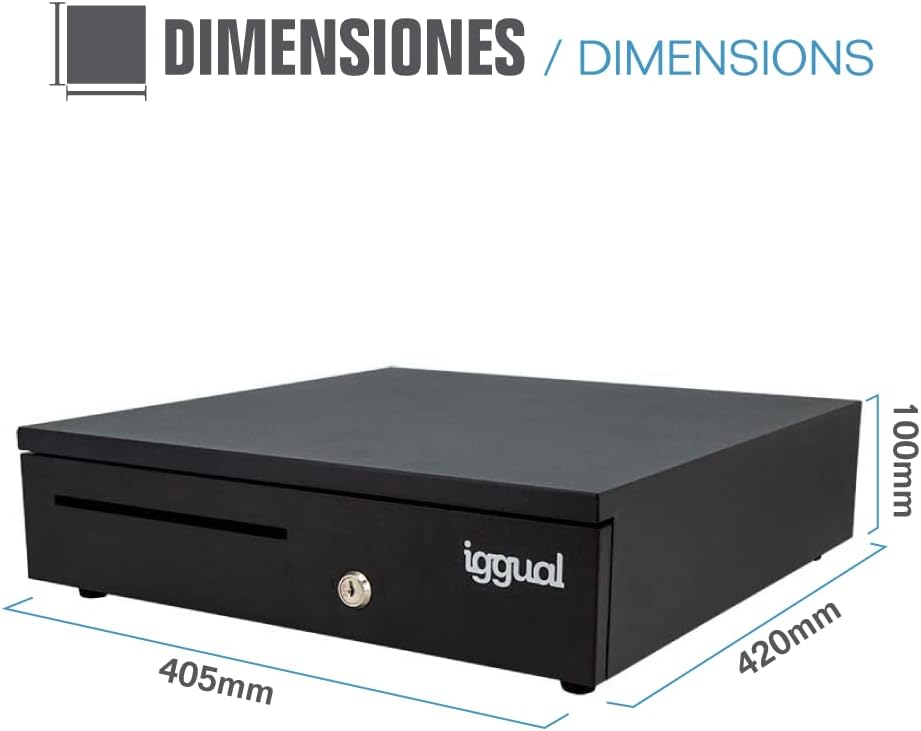 iggual - Geldkassette Abschliessbar IRON - 35 | Kassenschublade mit automatischer oder manueller Öff