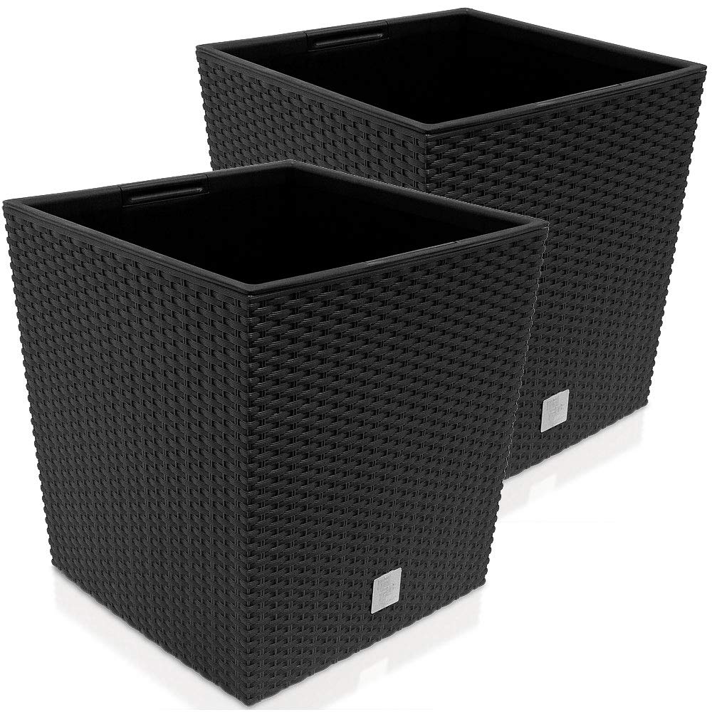 Deuba 2X Blumentopf 35L 32x32x33cm Rato Low Innentopf Mit Griffen Wetterfest Rattanoptik Pflanzkaste